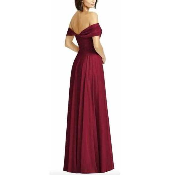 Dessy Collection Vivian Diamond 2970 Claret Off the Shoulder Draped Dress $284 - Picture 6 of 15